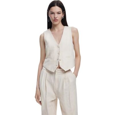 Desigual Portland vest, 1008, beige, maat M, Wit, M Desigual Portland vest, 1008, beige, maat M, Wit, M