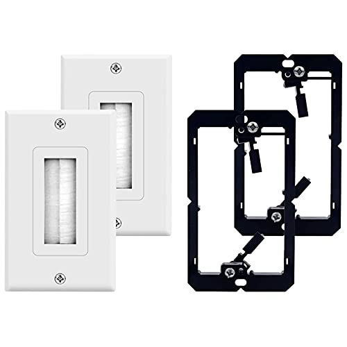 WETG 2-Pack Brush Wall Plate with Single Low Mounting Cable Pass Through Insert for Wire