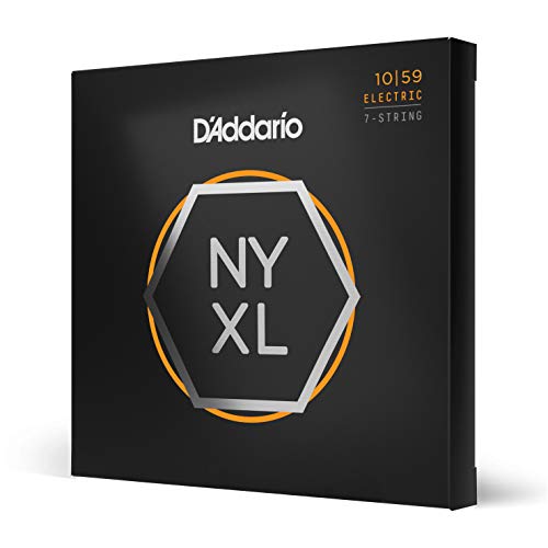 D'Addario E Gitaar snaren   Gitaar snaren E Gitaar   Premium snaren 7-snaren elektrische gitaar   Het meest populaire snaar merk   NYXL1059   "New York" staal   Reg. Light (10-59)