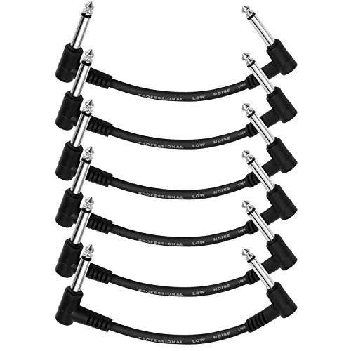 Donner 6 Inch Gitaar Patch Kabel Zwart, Gitaar Effect Pedaal Kabels, Geruisloze TS Mono Koorden voor Gitaar/Bas Effect Pedalen (6 Pack)