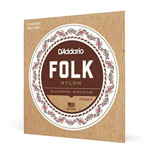 D'Addario Gitaarsnaren, concertgitaar, akoestische gitaar, akoestische gitaarsnaren, klassieke gitaarsnaren, EJ34 set folk nylon snaren met bal end voor concert of akoestische gitaar