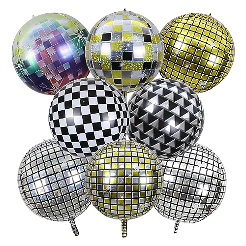 xnnmzhao Disco-folieballonnen, 8 stuks, discoballen, 55,6 cm, 4D-discoballonnen, rond, decoratie voor party, disco, decoratie voor themafeesten, disco, decoratie