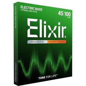 Elixir ® Strings roestvrijstalen snaren voor viersnarige basgitaar met NANOWEB®-Coating, lange nek, licht (.045-.100) Elixir ® Strings roestvrijstalen snaren voor viersnarige basgitaar met NANOWEB®-Coating, lange nek, licht (.045-.100)