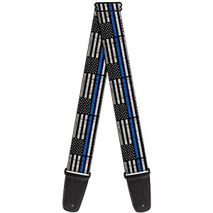 Buckle-Down GS-W30170 Gitaarband Dunne Blauwe Lijn Vlag Verweerd Zwart Grijs Blauw, 1 "* 54"*2 Buckle-Down GS-W30170 Gitaarband Dunne Blauwe Lijn Vlag Verweerd Zwart Grijs Blauw, 1 "* 54"*2