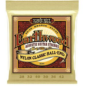 Ernie Ball Earthwood Folk Nylon, helder en goudkleurig kogeluiteinde, 80/20 bronzen snaren voor akoestische gitaar, 28-42 gauge Ernie Ball Earthwood Folk Nylon, helder en goudkleurig kogeluiteinde, 80/20 bronzen snaren voor akoestische gitaar, 28-42 gauge