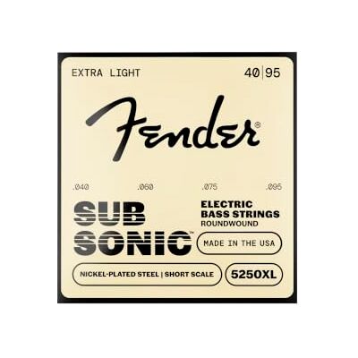 Fender SubSonic 5250XL Basgitaar Snaren Extra Licht 40-95 Vernikkeld staal, rondgewonden, heldere, krachtige klank, beginnersvriendelijk, geschikt voor basgitaren met korte mensuur. Fender SubSonic 5250XL Basgitaar Snaren Extra Licht 40-95 Vernikkeld staal, rondgewonden, heldere, krachtige klank, beginnersvriendelijk, geschikt voor basgitaren met korte mensuur.