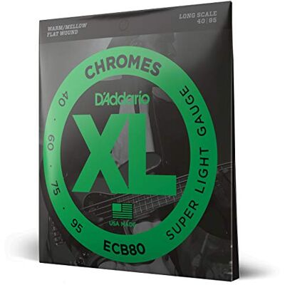 D'Addario ECB80 40-95 Chromes Flatwound Stainless Steel Snarenset voor 4-string basgitaar D'Addario ECB80 40-95 Chromes Flatwound Stainless Steel Snarenset voor 4-string basgitaar