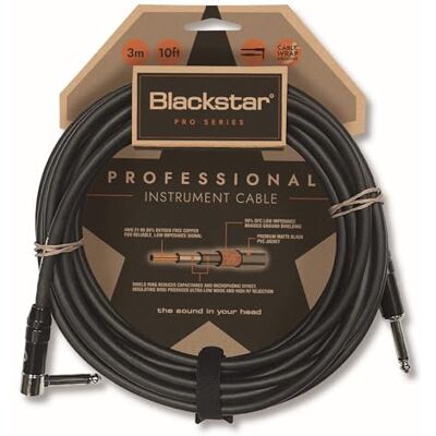BLACKSTAR Pro Series instrumentkabel van 3 m (10 ft), rechte aansluiting van ¼” naar een schuine aansluiting van ¼” voor bas/elektrische gitaar/elektroakoestiek/toetsenbord/versterker BLACKSTAR Pro Series instrumentkabel van 3 m (10 ft), rechte aansluiting van ¼” naar een schuine aansluiting van ¼” voor bas/elektrische gitaar/elektroakoestiek/toetsenbord/versterker