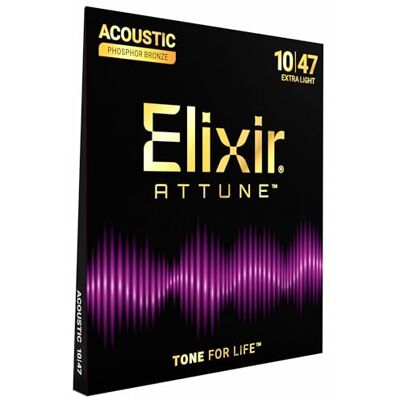 Elixir Strings, ATTUNE Akoestische Gitaarsnaren, Fosforbrons, Langstdurende Heldere en Zuivere Toon met Natuurlijk Gevoel, 6 Snaren Set, Extra Light 10-47 Elixir Strings, ATTUNE Akoestische Gitaarsnaren, Fosforbrons, Langstdurende Heldere en Zuivere Toon met Natuurlijk Gevoel, 6 Snaren Set, Extra Light 10-47