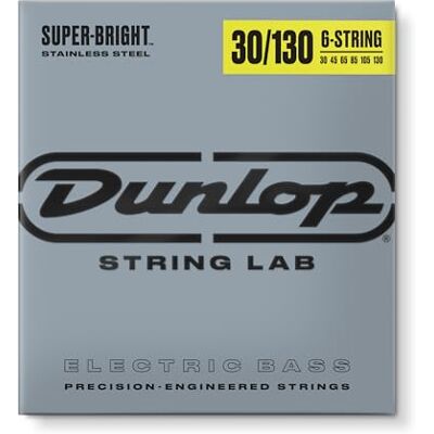 Dunlop DBSBS30130 Super Bright Bass Snaren, Roestvrij staal, Medium, .030-.130, 6 Snaren/Set Dunlop DBSBS30130 Super Bright Bass Snaren, Roestvrij staal, Medium, .030-.130, 6 Snaren/Set