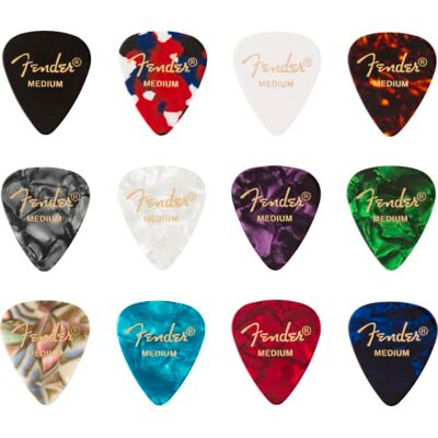 Fender 351 Celluloid Gitaarplectrums Medium, Assortiment, 12 Stuks Klassieke 351-vorm, gemaakt in de VS, diverse kleuren, voelt aan als celluloid, geschikt voor beginners en gevorderden Fender 351 Celluloid Gitaarplectrums Medium, Assortiment, 12 Stuks Klassieke 351-vorm, gemaakt in de VS, diverse kleuren, voelt aan als celluloid, geschikt voor beginners en gevorderden