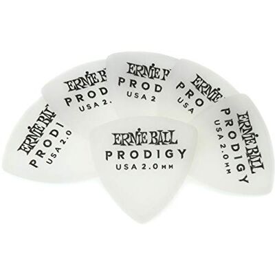 Ernie Ball Witte Prodigy plectrums met groot schild van 2,0 mm, set van 6 Ernie Ball Witte Prodigy plectrums met groot schild van 2,0 mm, set van 6