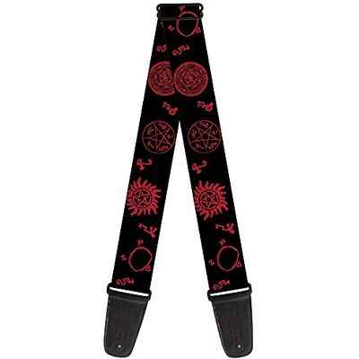 Buckle-Down Gitaarband – Supernatural symbolen verspreid zwart/rood – 5,1 cm breed – 73,7-137,2 cm lang Buckle-Down Gitaarband – Supernatural symbolen verspreid zwart/rood – 5,1 cm breed – 73,7-137,2 cm lang
