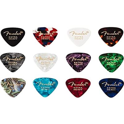 Fender 351 celluloid gitaarplectrums Extra zwaar, gevuld, 12-pack Classic 351-vorm, in de VS gemaakte celluloid, bulk 12-pack, diverse kleuren, elektrische en akoestische gitaaraccessoires Fender 351 celluloid gitaarplectrums Extra zwaar, gevuld, 12-pack Classic 351-vorm, in de VS gemaakte celluloid, bulk 12-pack, diverse kleuren, elektrische en akoestische gitaaraccessoires