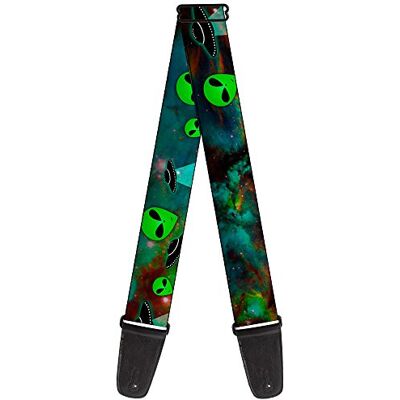 Buckle-Down GS-W30163"Aliens & UFO's Galaxy/Groen/Zwart/Wit" gitaarband Buckle-Down GS-W30163"Aliens & UFO's Galaxy/Groen/Zwart/Wit" gitaarband