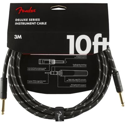 Fender Deluxe instrumentenkabel, vergulde jacks, recht, 3 meter Elektrische gitaarkabel, 99% zuurstofvrij koper, ruisvrij signaal, live optreden, studio, duurzame zwarte tweed Fender Deluxe instrumentenkabel, vergulde jacks, recht, 3 meter Elektrische gitaarkabel, 99% zuurstofvrij koper, ruisvrij signaal, live optreden, studio, duurzame zwarte tweed