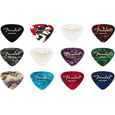 Fender 351 Celluloid Plectrums Heavy, Gemengde Kleuren, 12 Pack Klassieke 351-vorm, dik celluloid materiaal, diverse kleuren, bulkverpakking van 12 stuks, gemaakt in de VS Fender 351 Celluloid Plectrums Heavy, Gemengde Kleuren, 12 Pack Klassieke 351-vorm, dik celluloid materiaal, diverse kleuren, bulkverpakking van 12 stuks, gemaakt in de VS