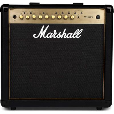 Marshall MG50GFX combo-versterker voor gitaar met geïntegreerde effecten, trainingsversterker geschikt voor elektrische gitaar, zwart en goud, 50W Marshall MG50GFX combo-versterker voor gitaar met geïntegreerde effecten, trainingsversterker geschikt voor elektrische gitaar, zwart en goud, 50W