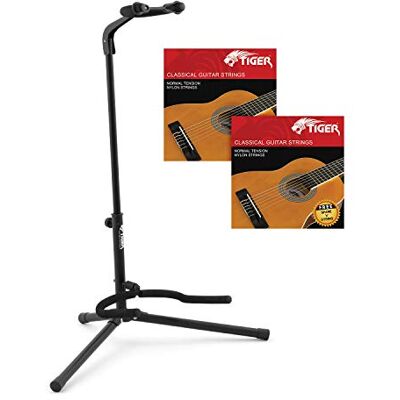 Tiger Universele Gitaarstandaard met 2 Sets Klassieke Snaren Zwarte opvouwbare gitaarstandaard inclusief 2 sets klassieke gitaarsnaren, geschikt voor diverse gitaarmodellen Tiger Universele Gitaarstandaard met 2 Sets Klassieke Snaren Zwarte opvouwbare gitaarstandaard inclusief 2 sets klassieke gitaarsnaren, geschikt voor diverse gitaarmodellen