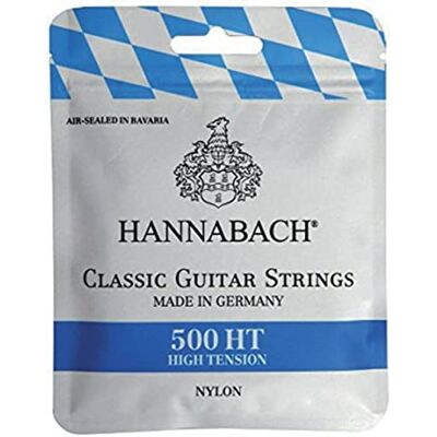 Hannabach klassieke gitaarsnaren serie 500 High Tension, discantsnaren: blank nylon, bas: nylonkern omwonden met verzilverd koperdraad set 500HT Hannabach klassieke gitaarsnaren serie 500 High Tension, discantsnaren: blank nylon, bas: nylonkern omwonden met verzilverd koperdraad set 500HT