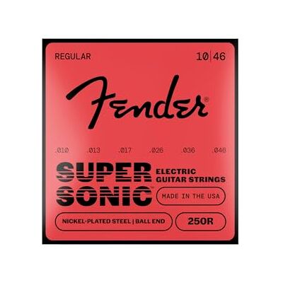 Fender SuperSonic 250R Nickel Elektrische Gitaarsnaren 10-46 Vernikkeld staal, heldere, krachtige klank, standaard snaardikte 10-46, rock en blues, kogelvormig uiteinde Fender SuperSonic 250R Nickel Elektrische Gitaarsnaren 10-46 Vernikkeld staal, heldere, krachtige klank, standaard snaardikte 10-46, rock en blues, kogelvormig uiteinde