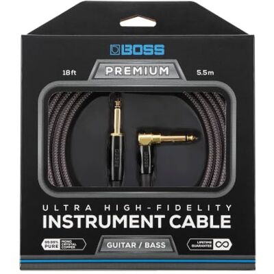 Boss BIC-P18A Ultra High-Fidelity instrumentkabel – 18ft / 5.5m – Recht naar haaks 1/4" 24K vergulde connectoren – Voor gitaar en bas voor een superieure klank Boss BIC-P18A Ultra High-Fidelity instrumentkabel – 18ft / 5.5m – Recht naar haaks 1/4" 24K vergulde connectoren – Voor gitaar en bas voor een superieure klank