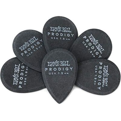Ernie Ball 1,5 mm zwarte Teardrop Prodigy Picks, set van 6 Ernie Ball 1,5 mm zwarte Teardrop Prodigy Picks, set van 6
