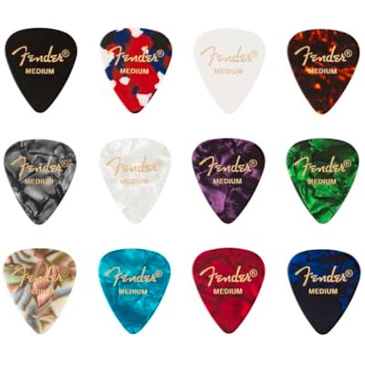 Fender 351 Celluloid Gitaarplectrums Medium, Assortiment, 12 Stuks Klassieke 351-vorm, gemaakt in de VS, diverse kleuren, voelt aan als celluloid, geschikt voor beginners en gevorderden Fender 351 Celluloid Gitaarplectrums Medium, Assortiment, 12 Stuks Klassieke 351-vorm, gemaakt in de VS, diverse kleuren, voelt aan als celluloid, geschikt voor beginners en gevorderden
