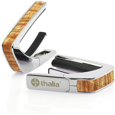 Thalia Exotic Wood Series Kapodaster met chromen afwerking, AAA Hawaiiaans koa in vintage blonde Thalia Exotic Wood Series Kapodaster met chromen afwerking, AAA Hawaiiaans koa in vintage blonde