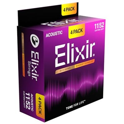 Elixir ® Strings 80/20 Brons Akoestische Gitaarsnaren met NANOWEB® Technologie, Custom Light (.011-.052) Amazon Exclusive 4 Pack Elixir ® Strings 80/20 Brons Akoestische Gitaarsnaren met NANOWEB® Technologie, Custom Light (.011-.052) Amazon Exclusive 4 Pack