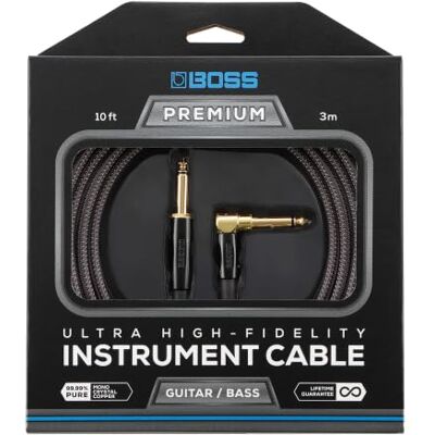 Boss BIC-P10A Ultra High-Fidelity instrumentkabel – 10ft / 3m – Recht naar haaks 1/4" 24K vergulde connectoren – Voor gitaar en bas voor een superieure klank Boss BIC-P10A Ultra High-Fidelity instrumentkabel – 10ft / 3m – Recht naar haaks 1/4" 24K vergulde connectoren – Voor gitaar en bas voor een superieure klank