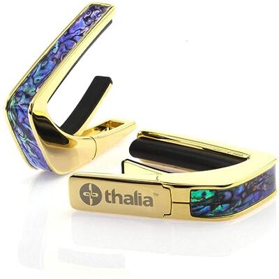 Thalia Exotic Shell Series capodastro met gouden afwerking en blauwe abalone-inleg Thalia Exotic Shell Series capodastro met gouden afwerking en blauwe abalone-inleg