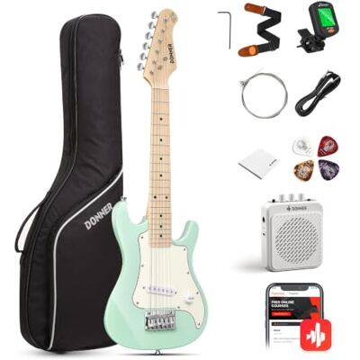 Donner 30 Inch Kids Junior Elektrische Gitaar Beginner Kit ST Stijl Mini Gitaar Premium Bundel met Amp, Tuner, Capo, Tas, Riem, String, Kabel (DSJ-100, mintgroen) Donner 30 Inch Kids Junior Elektrische Gitaar Beginner Kit ST Stijl Mini Gitaar Premium Bundel met Amp, Tuner, Capo, Tas, Riem, String, Kabel (DSJ-100, mintgroen)