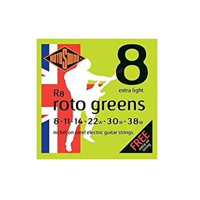 Rotosound Snaren voor Elektrische Gitaar Roto vernikkeld GREENS R8 Extra-Light 8-38 Rotosound Snaren voor Elektrische Gitaar Roto vernikkeld GREENS R8 Extra-Light 8-38