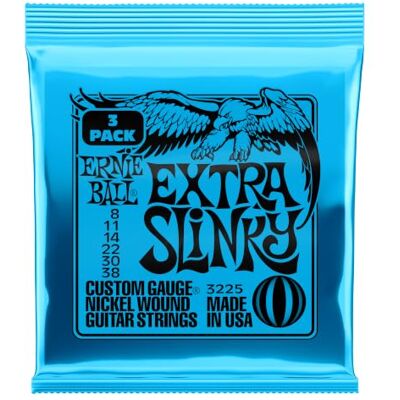 Ernie Ball Extra Slinky 3 Pakjes Elektrische Gitaarsnaren, Dikte 8-38 Ernie Ball Extra Slinky 3 Pakjes Elektrische Gitaarsnaren, Dikte 8-38