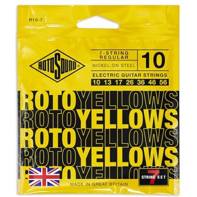 Rotosound Snaren voor Elektrische Gitaar Roto vernikkeld 7-Snaren YELLOWS R10-7 Regular 10-56 Rotosound Snaren voor Elektrische Gitaar Roto vernikkeld 7-Snaren YELLOWS R10-7 Regular 10-56