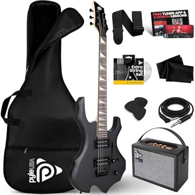 Pyle Elektrische Gitaar –Gitaarset met Versterker- Gitaar- Volledige Maat Instrument met Oefenversterker & Accessoires- Zwart Mat Pyle Elektrische Gitaar –Gitaarset met Versterker- Gitaar- Volledige Maat Instrument met Oefenversterker & Accessoires- Zwart Mat