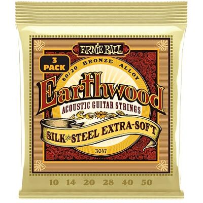 Ernie Ball Earthwood Zijde en Staal Extra Zacht 80/20 Brons Akoestische Gitaar Snaren 3 Pack 10-50 Gauge Ernie Ball Earthwood Zijde en Staal Extra Zacht 80/20 Brons Akoestische Gitaar Snaren 3 Pack 10-50 Gauge