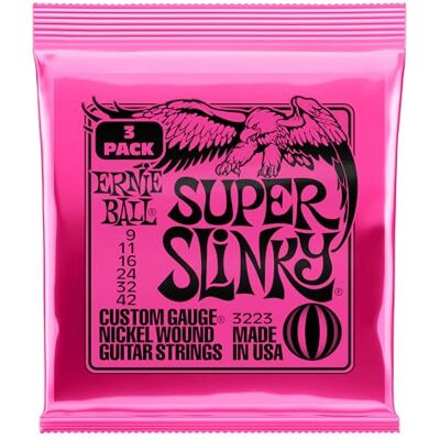 Ernie Ball Super Slinky Nickel Wound snaren voor elektrische gitaar, set van 3 9-42 gauge Ernie Ball Super Slinky Nickel Wound snaren voor elektrische gitaar, set van 3 9-42 gauge