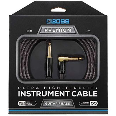 Boss BIC-P10A Ultra High-Fidelity instrumentkabel – 10ft / 3m – Recht naar haaks 1/4" 24K vergulde connectoren – Voor gitaar en bas voor een superieure klank Boss BIC-P10A Ultra High-Fidelity instrumentkabel – 10ft / 3m – Recht naar haaks 1/4" 24K vergulde connectoren – Voor gitaar en bas voor een superieure klank