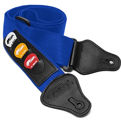 Tiger Gitaarband met Plectrum Houders in Blauw Tiger Gitaarband met Plectrum Houders in Blauw