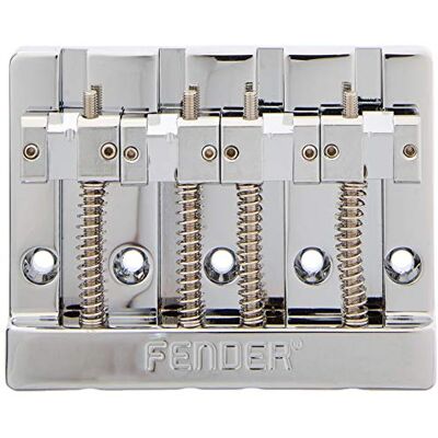 Fender ® »HIMASS™ 4-STRING BASS BRIDGE BRASS SADDLES« brug voor e-bas 4-snarig kleur: chroom Fender ® »HIMASS™ 4-STRING BASS BRIDGE BRASS SADDLES« brug voor e-bas 4-snarig kleur: chroom