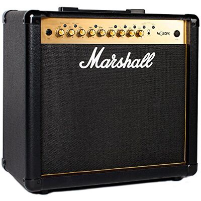 Marshall MG50GFX combo-versterker voor gitaar met geïntegreerde effecten, trainingsversterker geschikt voor elektrische gitaar, zwart en goud, 50W Marshall MG50GFX combo-versterker voor gitaar met geïntegreerde effecten, trainingsversterker geschikt voor elektrische gitaar, zwart en goud, 50W