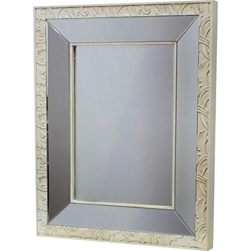 DRW 097568 Gesneden Wandspiegel Bloemen Beige 75 x 95 x 5 cm, Zilver, Maatregelen