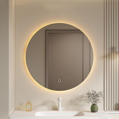 UUHCK Ronde Spiegel, Ronde Wandspiegel, Ronde Badkamerspiegel, LED-badkamerspiegel, Anti-condens, Waterdicht, Dimbaar voor Woonkamer, Slaapkamer, Ijdelheid, Entree, Hal (Color : Warm light, Size : 50cm)