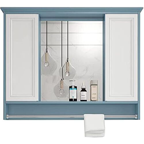 WLCNYL Medicijnkastje spiegelkast badkamer medicijnkastje aan de muur gemonteerde badkamerspiegel met plank push-pull medicijnkastje badkamer medicijnkastje met spiegel (Kleur: Blauw-A, Maat: 79