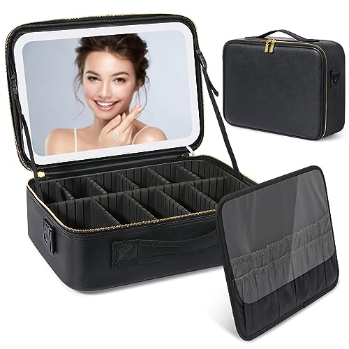 Deciniee Spiegel make-up organizer, 27 x 38 cm extra grote capaciteit make-up tas make-upspiegel met verlichting, make-up make-up tas met verlichte spiegel, make-up spiegel tas organizer met