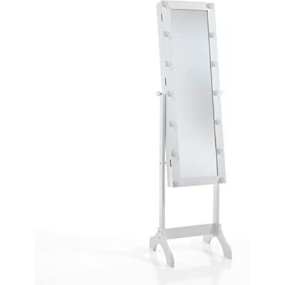 Tomasucci Coffeer Lux staande spiegel met houder, geïntegreerde ledlampen, mat wit gelakt, 155 x 38 x 40 cm Tomasucci Coffeer Lux staande spiegel met houder, geïntegreerde ledlampen, mat wit gelakt, 155 x 38 x 40 cm