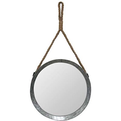 Stonebriar grote geschorste ronde gegalvaniseerde spiegel met touw Stonebriar grote geschorste ronde gegalvaniseerde spiegel met touw
