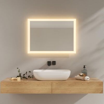 EMKE Badkamerspiegel met verlichting, 50 x 70 cm, 3000 K/6500 K, mistspiegel met tuimelschakelaar, IP44, economische wandspiegel EMKE Badkamerspiegel met verlichting, 50 x 70 cm, 3000 K/6500 K, mistspiegel met tuimelschakelaar, IP44, economische wandspiegel
